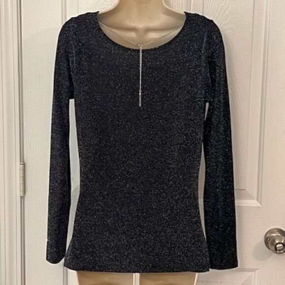 Michael Kors Gorgeous Black Long Sleeve Sparkly Top. Drop Neck. Size XS - Picture 4 of 6